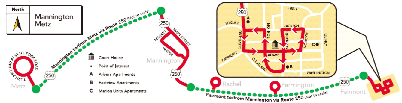 Mannington-Metz bus route in Fairmont-Marion County, WV