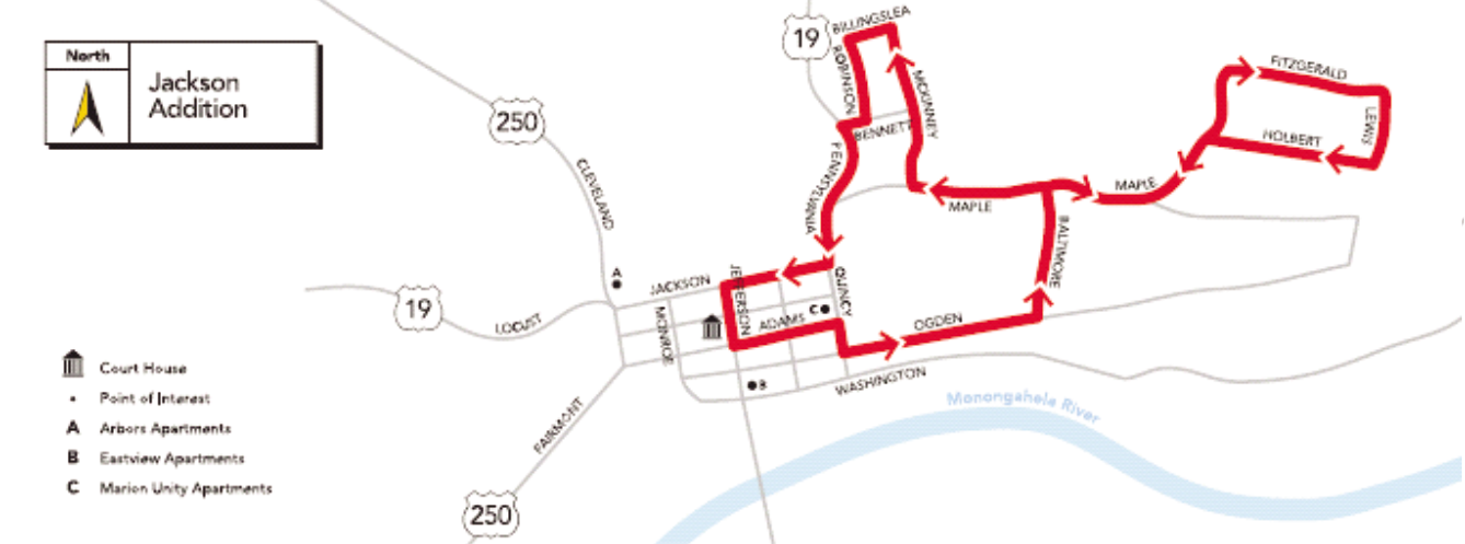 Jackson Addition bus route in Fairmont, WV